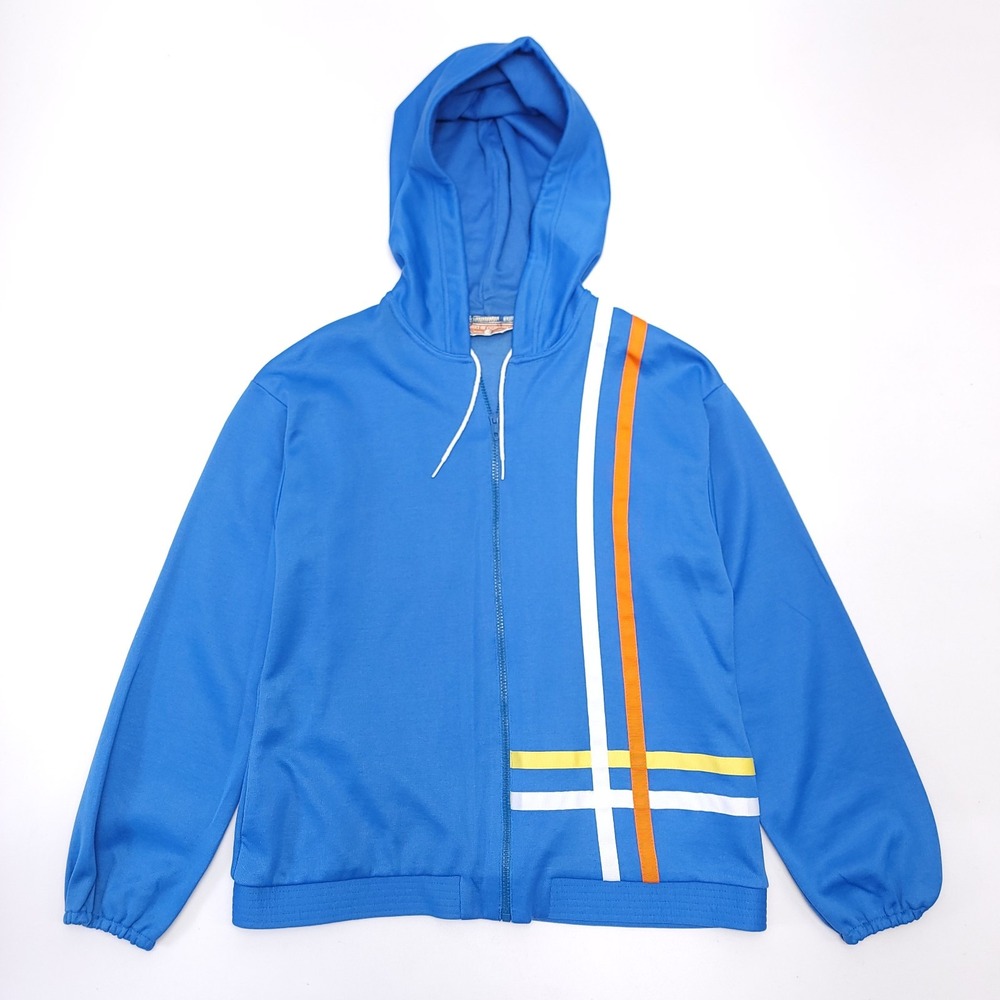 Vintage 70's Koret of California Sports Hoodie Women's M Zip Striped Blue